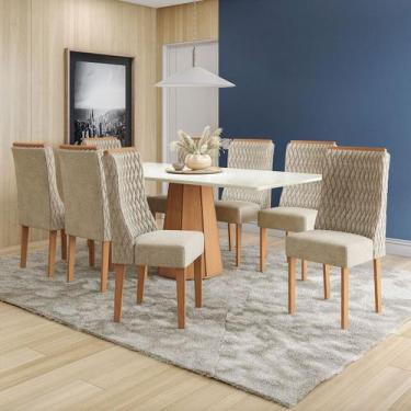 Imagem de Mesa de Jantar 8 Lugares Tiffany com Vidro Canela/Off White/Amendoa - 