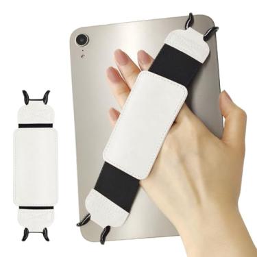 Imagem de Alça de mão de couro para tablet/iPad de 6,5 a 9,5 polegadas, alça de dedo para iPad Pro/iPad Air/Kindle Fire HD, alça de mão versátil de alta elasticidade, branca