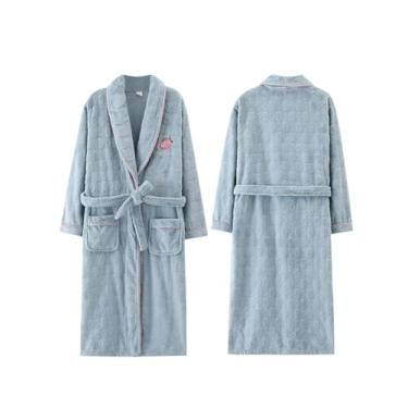 Imagem de LVTFCO Pijama feminino de veludo coral de inverno gola V quente flanela roupa de casa roupão longo engrossado, azul-GG