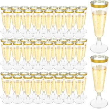 Imagem de Oungy 100 PCS Plastic Champagne Flutes with Gold Rim 5.5OZ Clear Plastic Champagne Glasses Mimosa Glasses Cocktail Cups for Party Wedding Celebration Supplies