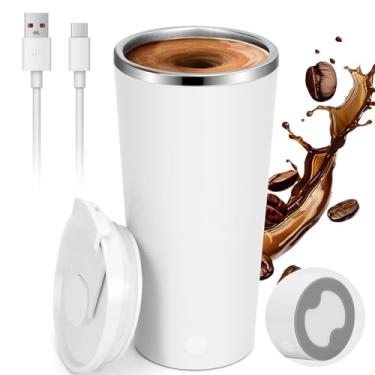 Imagem de IEBIYO Caneca de café com agitação automática, copo de café com agitação automática, misturador de shake de proteína, 382 g (branco)