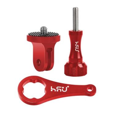 Imagem de HSU Montagem de câmera de alumínio 1/4" 20 com parafuso de alumínio para polegar e adaptador de tripé compatível com GoPro Hero, Sony, Xiaomi Yi AKASO Campark e outras câmeras de ação (vermelho)