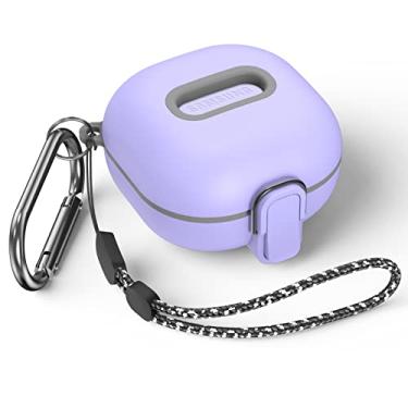 Imagem de Capa de bloqueio seguro para Samsung Galaxy Buds 2 Pro/Buds 2/Buds Pro/Buds Live, WOFRO Capa protetora de TPU com absorção de choque, capa rígida com cordão e chaveiro [pop com um clique] (Roxo)
