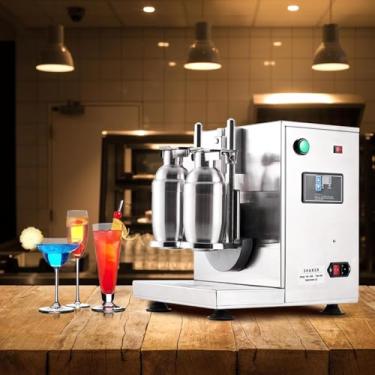 Imagem de Coqueteleira automática de nível comercial - Motor de 340 RPM, porta-copos ajustável, temporizador de 1 a 120 segundos, rotação de 360°, kit completo em aço inoxidável (2 copos de 750 ml, pinças