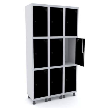 Imagem de Guarda Volume Roupeiro 9 Portas Aço Grp 503/9 Pandin Móveis Cinza/Preto