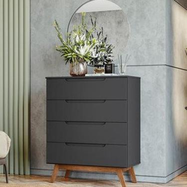 Imagem de Cômoda Infantil Retrô 4 Gavetas Alpi Olivar Móveis Preto