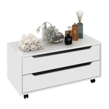 Imagem de Gabinete Banheiro 80cm 2 Gavetas Retrô Com Rodízios Multimóveis Cr10121 Branco Branco