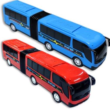 Imagem de 2 Ônibus Brinquedo Articulado Metropolitano Plástico Grande (1 Azul / 1 Vermelho)