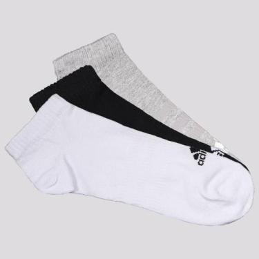 Imagem de Kit Meia Adidas 3 Pares No Show Sportswear Cinza Branco e Preto, M