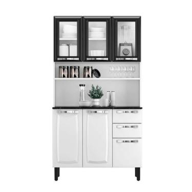 Imagem de Kit De Cozinha Compacta Branco E Preto Em Aço 6 Portas 3 Vidros 2 Gavetas Pratika