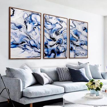 Imagem de Kit Com 3 Quadros Decorativos 60x40 Cm Manchas Azuis