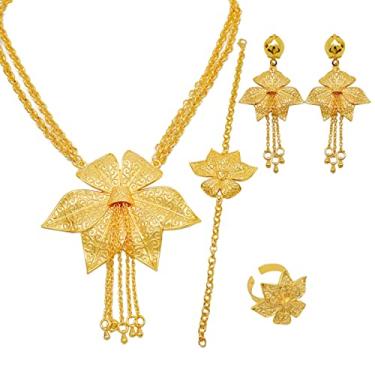Imagem de GDJWRI Conjunto de joias femininas Africa Dubai, 4 peças, colar e brincos, conjunto de pulseiras presentes para casamento/aniversário/dia das mães/esposa/festa de noivas formatura, Alumínio, Sem Pedra Preciosa