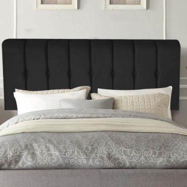 Imagem de Painel Estofado Luxo Botão Kiara 140cm Casal Para Cama Box Suede Preto