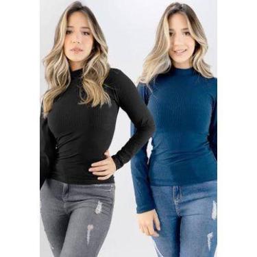 Imagem de Blusa canelada gola alta manga longa básica moda feminina fashion - Fi