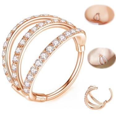 Imagem de ORANGELOVE 20G 7 mm 316L Dobradiça de aço cirúrgico ouro rosa argola tripla CZ piercing de nariz argola de cartilagem sem costura articulada clicker piercing de orelha para hélice, tragus, concha