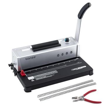 Imagem de TIANSE Máquina de encadernação, máquina de encadernação de bobina espiral, fichário de perfuração manual com inserção de bobina elétrica, adequado para tamanho carta / A4 / A5 com 100 peças de