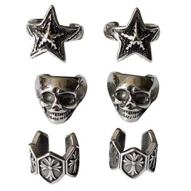 Imagem de Algemas de orelha para orelhas não perfuradas, 3 pares de brincos de titânio e aço inoxidável para mulheres, homens, meninas, meninos, unissex, antigo, punk gótico, estrela, crânio