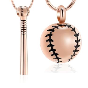 Imagem de Hearbeingt 2 peças de colares de urna de beisebol para cinzas taco de beisebol de aço inoxidável, joia de cremação, pingente memorial para mulheres e homens, pingente Ashe, Aço inoxidável, Sem Pedra