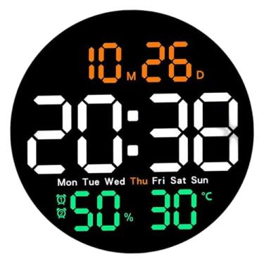 Imagem de NASSMOSSE Relógio de parede digital operado por bateria, exibição de umidade e temperatura, ajuste de brilho, relógio de parede digital grande de 25,4 cm com função de temporização para sala de estar