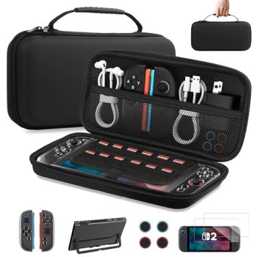 Imagem de Bougraite Carrying Case for Nintendo Switch 2 2025, Dockable Protective Clear Cover, 2 Screen Protector, 4 Thumb Grips, Hard EVA Portable Travel Pouch with 12 Game Cartridges and Accessories