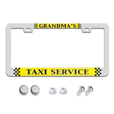 Imagem de EFAWIPA Quadro de etiqueta de carro Grandma's Taxi Service, suporte para placa de carro resistente, 2 furos com parafusos para veículos padrão EUA Canadá