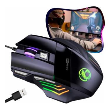 Imagem de Mouse Gamer Para Jogos Anúbis 2400 DPI Ajustável 6 Botões Led RGB Alta Precisão Sensor Óptico Estudo Trabalho Cabo Em Nylon Ergonômico Clique Duplo Conforto
