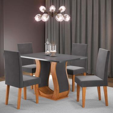 Imagem de Mesa de Jantar 4 Lugares Blazer Marrom/Cinza/Veludo Grafite - Pnr Móveis