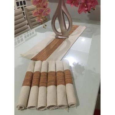 Imagem de Conjunto de 7 peças de corrida de mesa de algodão com 6 almofadas e 1 trilho de mesa perfeito para jantares e reuniões de família(JGAM18)