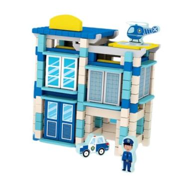 Imagem de MERIGLARE Conjunto de construção de casas de madeira, brinquedo de aprendizagem de engenharia, conjunto de modelos de construção com habilidade prática, Delegacia de Polícia