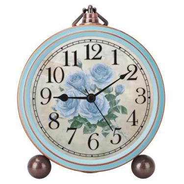 Imagem de Maxspace Despertador vintage, relógio de mesa silencioso sem tique-taque, relógio de mesa pequeno operado por bateria, relógio analógico redondo decorativo para quarto, sala de estar (azul-rosa)