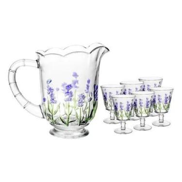 Imagem de Cj jarra com 6 tacas de cristal de chumbo lavanda hand painting 1,3l/2