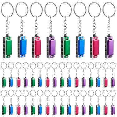 Imagem de Ecally 32 peças mini chaveiro de gaita para operação infantil, brindes de Natal, instrumentos de sopro portáteis, 4 furos, 8 melodias, harmônica, música, lembrancinhas de festa, acessório de chaveiro