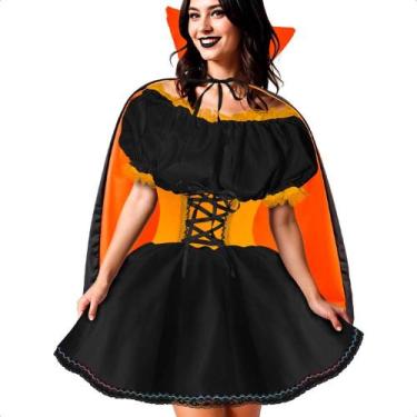 Imagem de Fantasia Halloween Vampira Dark de Luxo Com Capa Adulta Feminina - Fan