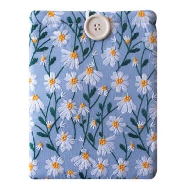 Imagem de Capa de tecido bordado para iPad 9.7/10.2/10.5/10.9, Nook Glowlight Plus, livros de bolso do mercado de massa, capa protetora acolchoada, personagem feito à mão - Margarida branca e azul