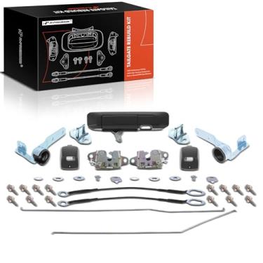 Imagem de A-Premium Kit de reconstrução de porta traseira de 37 peças compatível com Toyota Tacoma 2009-2015, maçaneta da bagageira bisel haste de trava cabo dobradiça parafusos de lâmpada