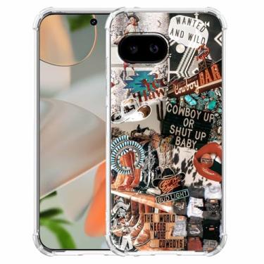 Imagem de Nsyosio Capa cowboy caubói ocidental compatível com Google Pixel 9a, colagem de arte country retrô, capa de telefone TPU macio na moda, px9a