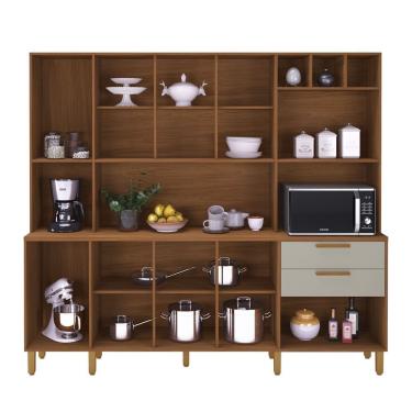 Imagem de Cozinha Compacta Indekes Gramado Com 9 Portas E 2 Gavetas Freijó/off White