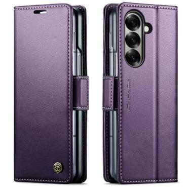 Imagem de LYJSMGZ Capa de negócios de couro para Samsung Galaxy Z Fold 7, carteira com proteção RFID, fecho magnético, capa interna macia, roxa, dobra 7
