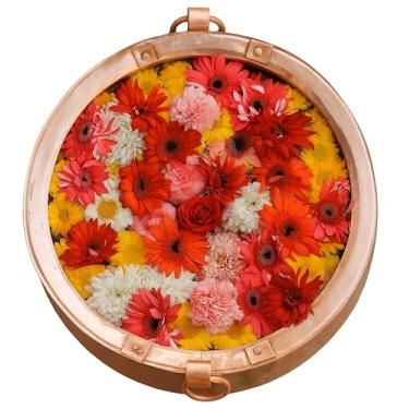 Imagem de HIMALAYAN CRAFT Pure Copper Khadkulo – Tigela tradicional nepalesa de spa para pés pequenos, exibição de água e flores, Pooja, Arti – Tigela de pedicure feita à mão do Nepal