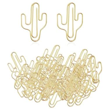 Imagem de Hdtyyln 60 Clipes De Papel, Marcadores Página Engraçados E Fofos Em Formato Cacto, Dourados Decorativos Pequenos, Metal Para Agenda, Materiais Organização Documentos Escritório, Escola Casa