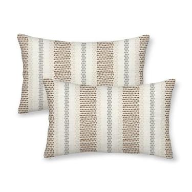 Imagem de Capas de almofada para ambientes externos cinza marrom 12 x 20 polegadas, almofadas decorativas de bolinhas bege para sofá-cama, fronha decorativa boho moderna fazenda capa de almofada de linho