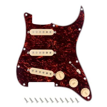 Imagem de Banworks Pickguard SSS 4Ply Loaded Vintage F '60s Tones Pré-wired Strat Pickguard com Alnico 5 SSS Single Coil Pickups para guitarras elétricas Fender Stratocaster JT/HBZC-01 Red Tortoiseshell