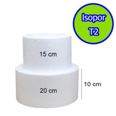 Imagem de Base De Bolo Fake Isopor T2 15x20 C/ 10cm De Altura 2 Andares Redondo 