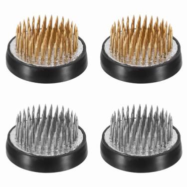 Imagem de PATIKIL 4 peças de sapos florais Kenzan, suporte de arranjo de flores redondo de aço de latão de 4 cm, ferramenta fixa de pino arranjador para vaso de mesa, casamento, decoração de casa, latão/prata
