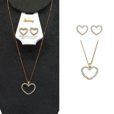 Imagem de Conjunto Colar e Brinco Coração Cravejado Zircônia AAA -r.11 - Lomany 