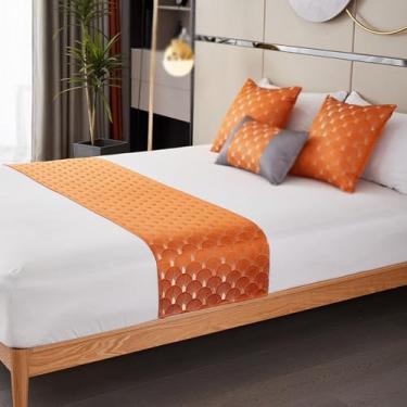 Imagem de Cachecol de corredor de cama de hotel, colchas, decoração de cama geométrica macia, protetor de cama para quarto de casamento, quarto de casamento, cama king size - laranja||50 x 260 cm para cama de 2