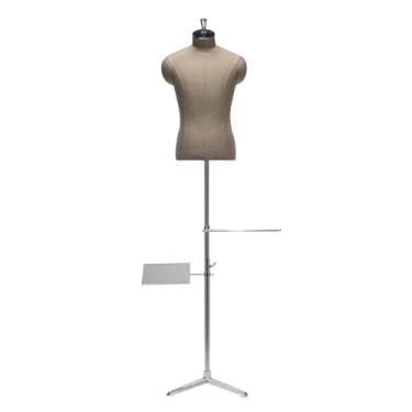 Imagem de Manequim masculino de linho com apoio para sapatos e cabideiro para calças, cabideiro destacável para exposição de roupas(Brown silver)