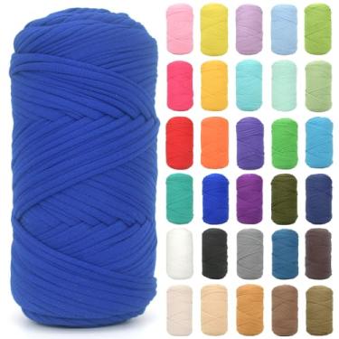 Imagem de Camiseta para crochê, azul royal, tecido elástico grosso, fio de crochê para iniciantes, bolsa de tricô à mão, cesta/porta-copos / artesanato faça você mesmo/decoração de casa 200G azul royal