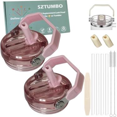 Imagem de 2 peças de substituição de tampa de canudo flip para Stanley copo de 850 g, tampa 100% à prova de vazamento, tampa à prova de derramamento e resistente a respingos, com bocal de sucção removível (rosa