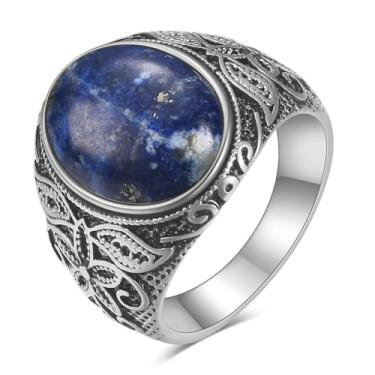 Imagem de LXBQYSTO Anel de casamento retrô grande pedra olho de tigre turquesa para homens anéis de aço inoxidável gótico clássico, 9.5, Aço inoxidável, Turquesa sintética